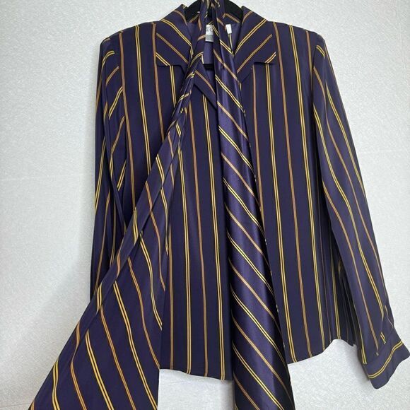 Worth Striped Silk Button Front Blouse with Sash 10 - Picture 4 of 4
